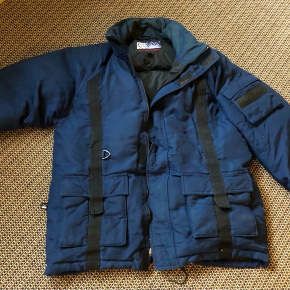 Vintage 90s FIRST DOWN Exploration Gear Puffer Coat Jacket Reversible Duck Down - Picture 2 of 15